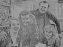pencil drawing of character from the BBC show, 'The Good Life'
